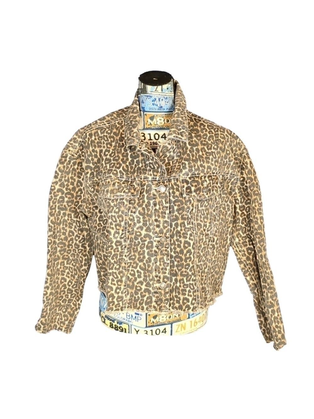 Free people leopard fringe jean jacket size small